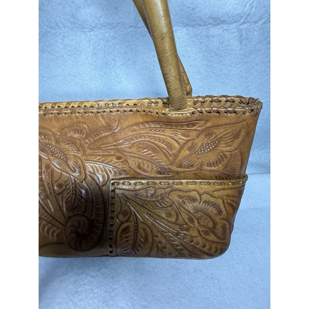 Alexis David Hand Tooled Leather Floral Shoulder Tote Purse Western Artisan Boho